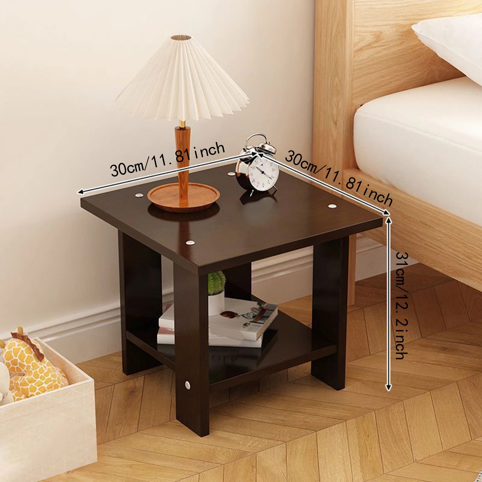 Simple Wooden Bedside Table – Double-Layer Nightstand for Home