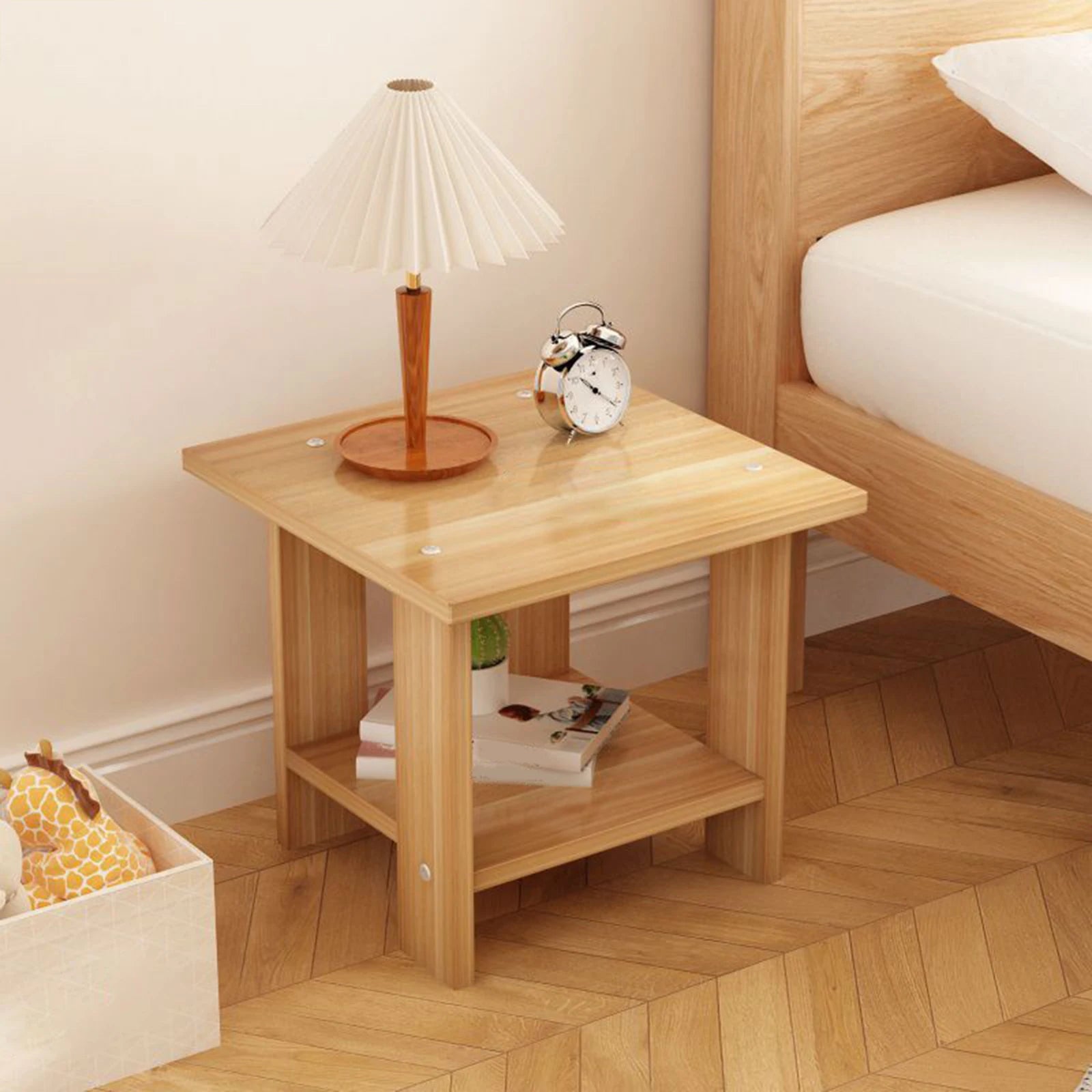 Simple Wooden Bedside Table – Double-Layer Nightstand for Home
