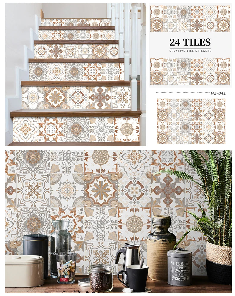 24PCS Light Color Tile Stickers – Waterproof Self-Adhesive Wall Decals