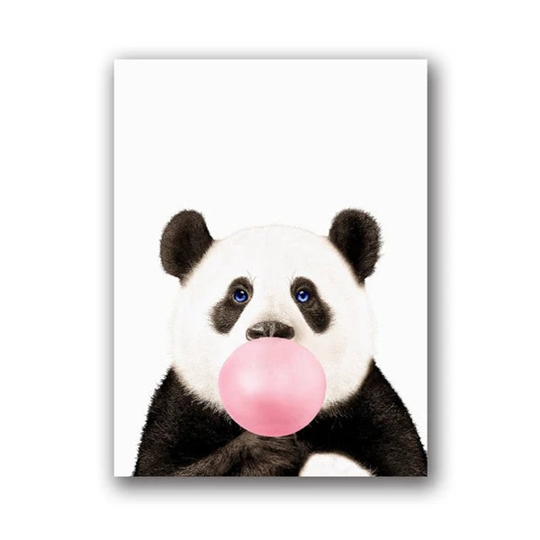Safari Animals Canvas Art – Pink Bubble Nursery Wall Decor