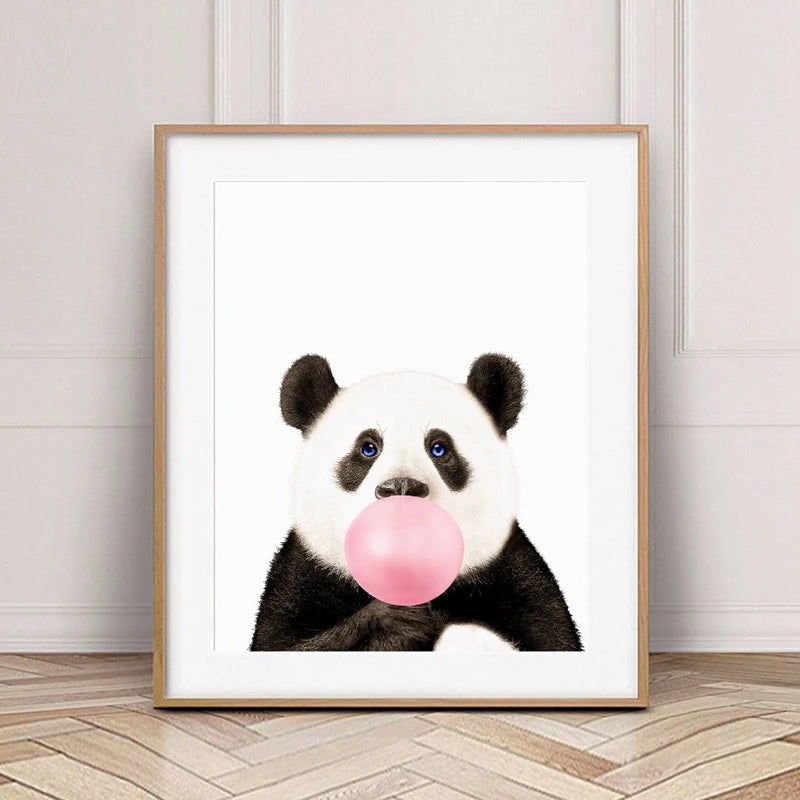Safari Animals Canvas Art – Pink Bubble Nursery Wall Decor