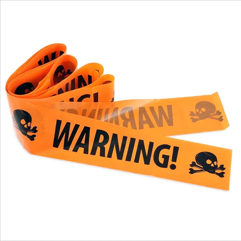 1PC Halloween Window Prop – Plastic Skull Head Warning Tape Sign for Party & Decoration