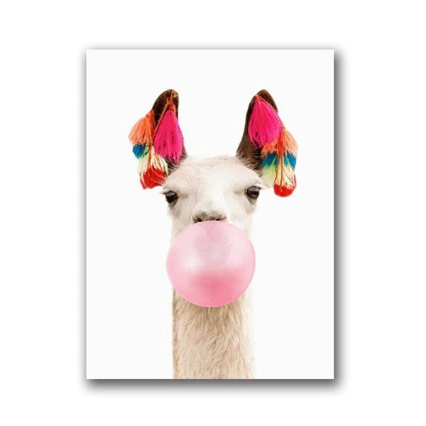 Safari Animals Canvas Art – Pink Bubble Nursery Wall Decor