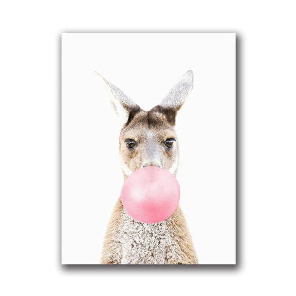 Safari Animals Canvas Art – Pink Bubble Nursery Wall Decor