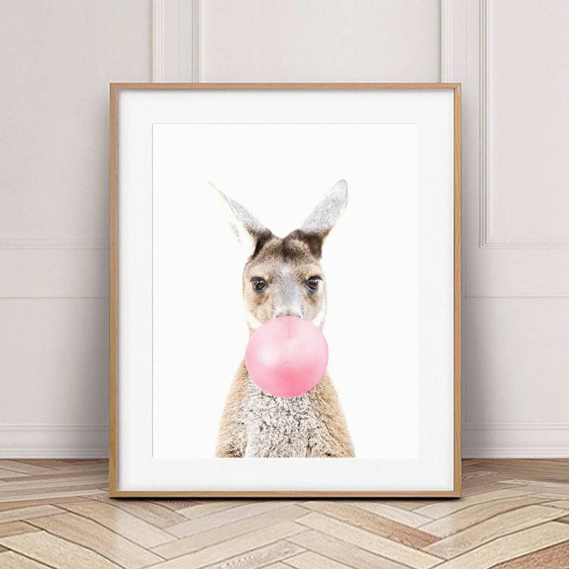 Safari Animals Canvas Art – Pink Bubble Nursery Wall Decor