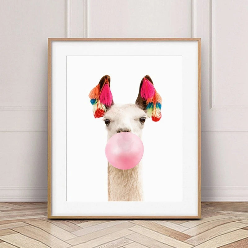 Safari Animals Canvas Art – Pink Bubble Nursery Wall Decor