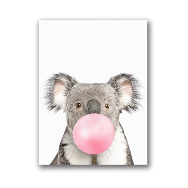 Safari Animals Canvas Art – Pink Bubble Nursery Wall Decor