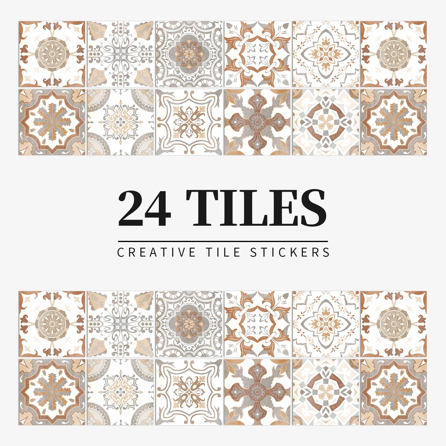 24PCS Light Color Tile Stickers – Waterproof Self-Adhesive Wall Decals