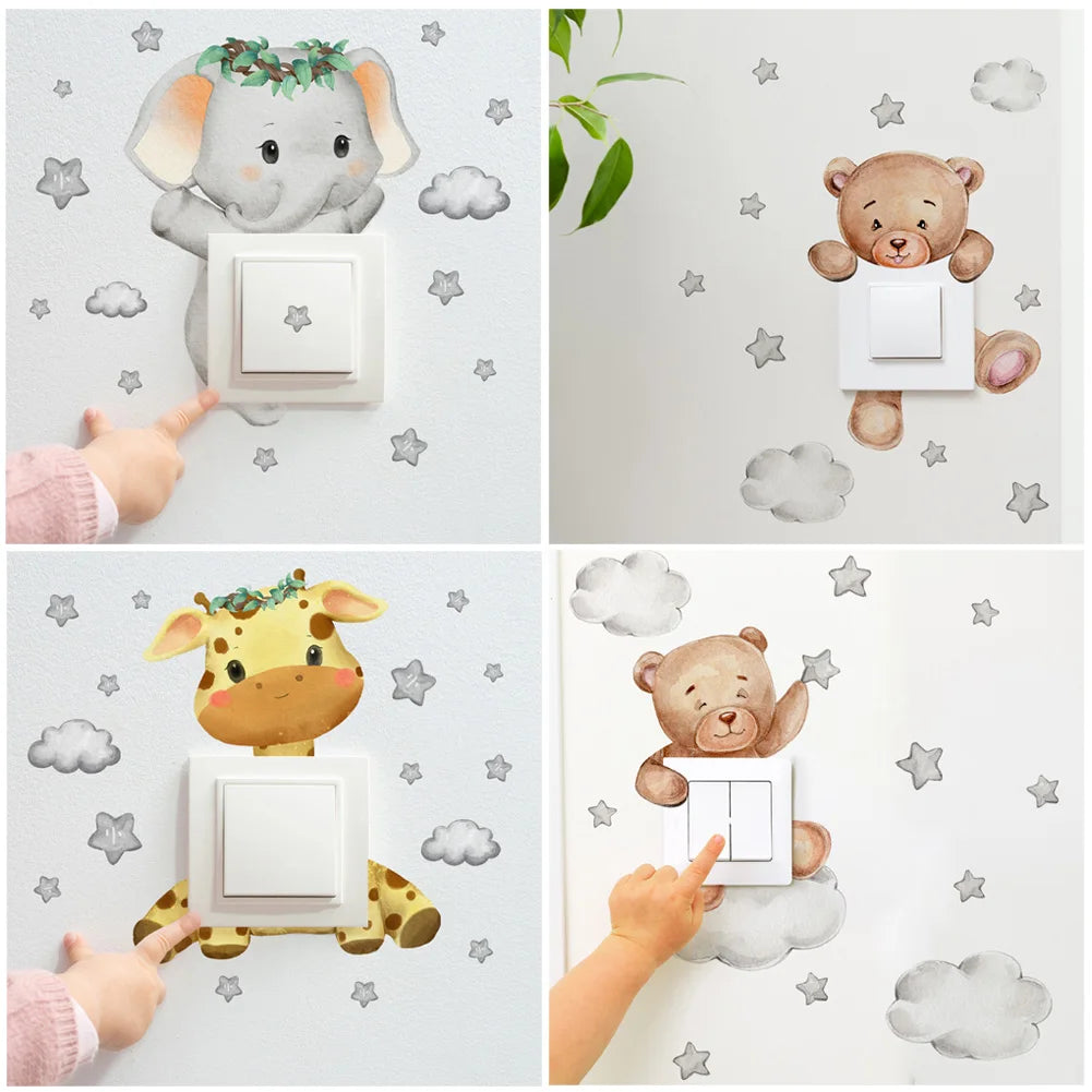 Cute Animal & Star Wall Stickers – Kids Bedroom Self-Adhesive Decals