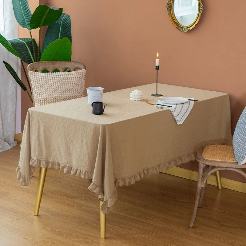 100% Cotton Washable Tablecloth – Elegant Flounce Stitching for Wedding, Party, Dining & Banquet Decoration