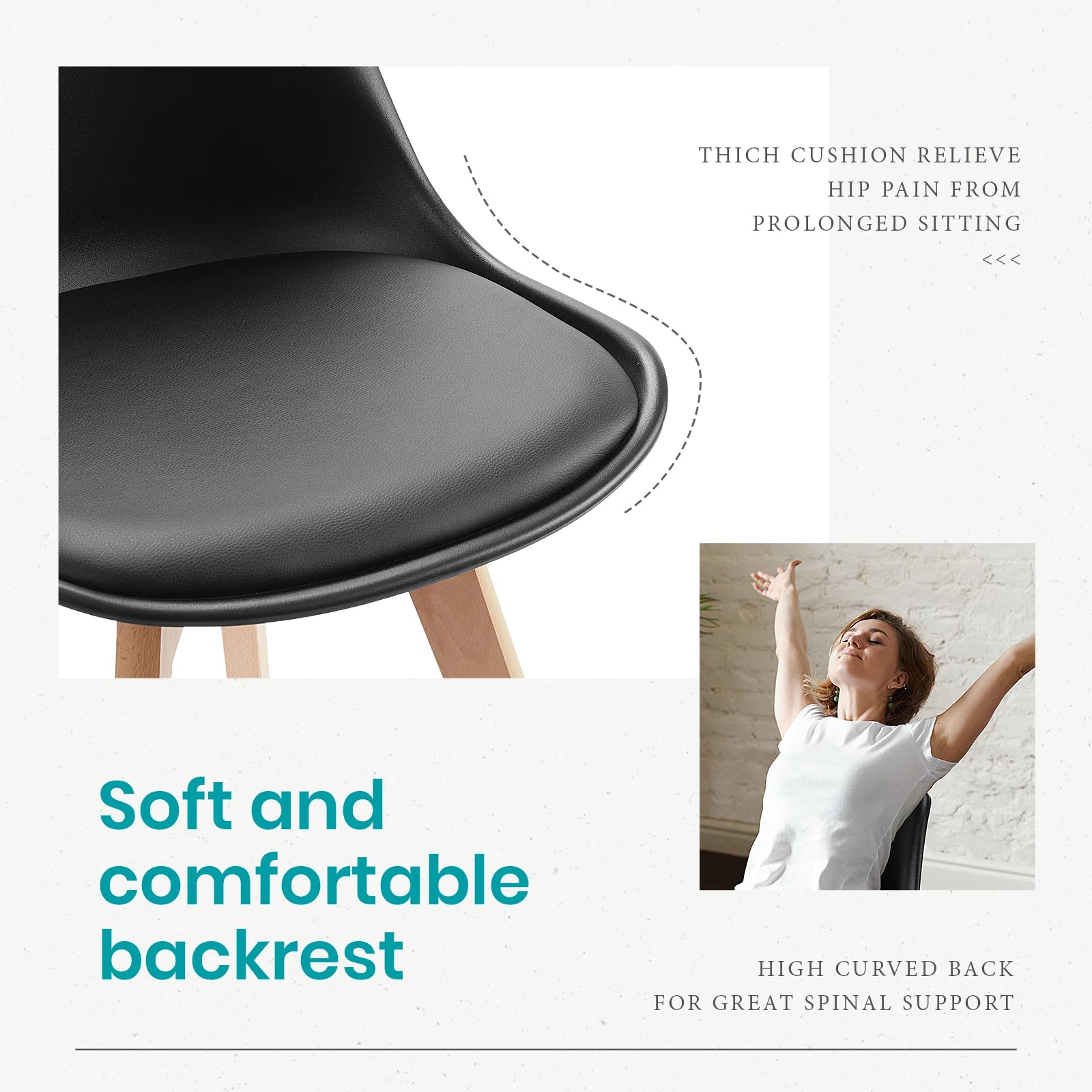 Set of 4 PU Leather Dining Chairs with Wooden Legs