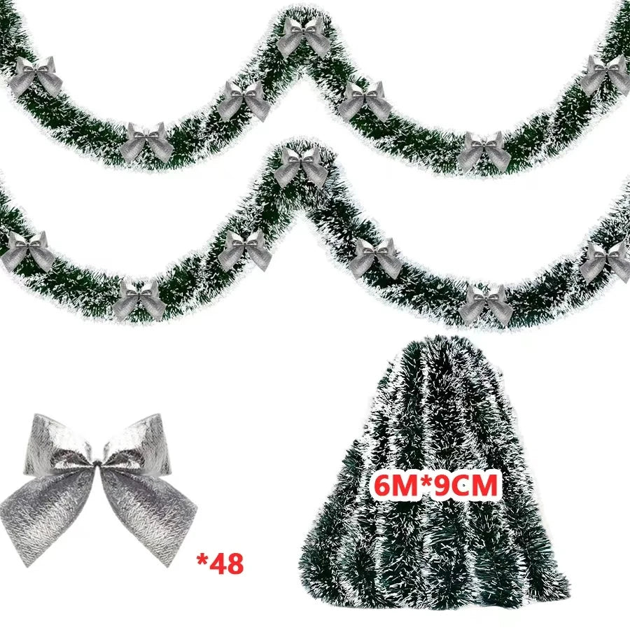 10M Christmas Tinsel Ribbon Garland – Green Cane with Bow