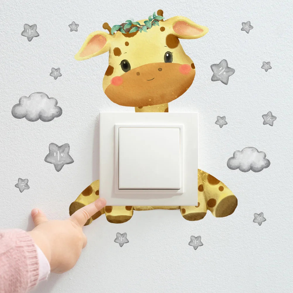 Cute Animal & Star Wall Stickers – Kids Bedroom Self-Adhesive Decals
