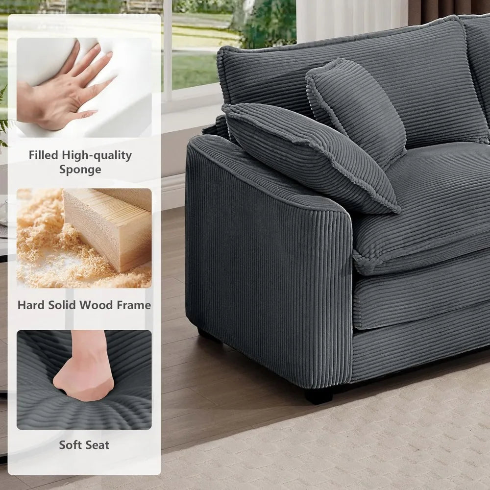80" Oversized L-Shaped Corduroy Sectional Sofa – Modern Comfy Cloud Couch