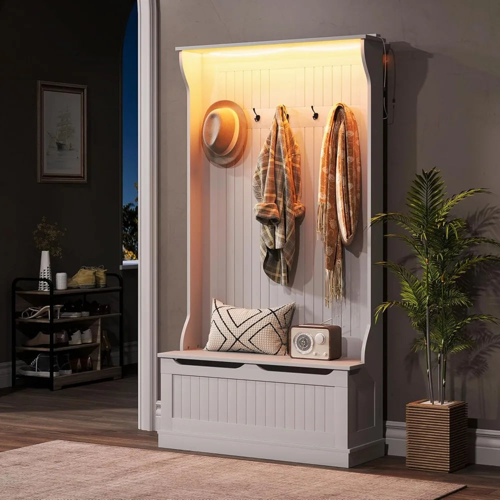 3-in-1 Hall Tree – LED Coat Rack with Shoe Storage & Bench