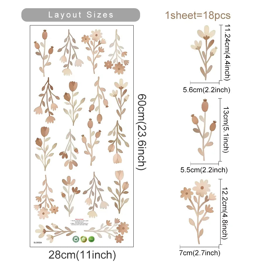 Boho Flower Wall Stickers Watercolor Removable Décor
