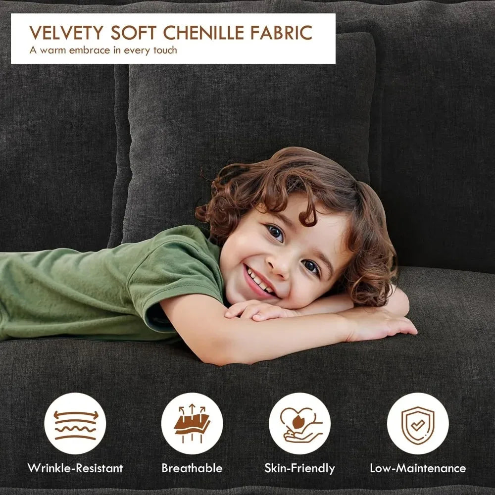 77" L-Shaped Cloud Sofa with Ottoman – Comfy Chenille Modular Sectional