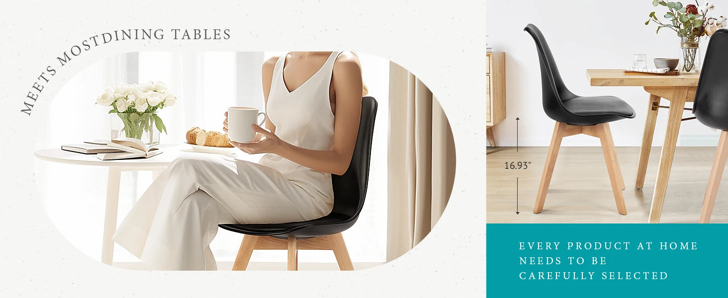 Set of 4 PU Leather Dining Chairs with Wooden Legs