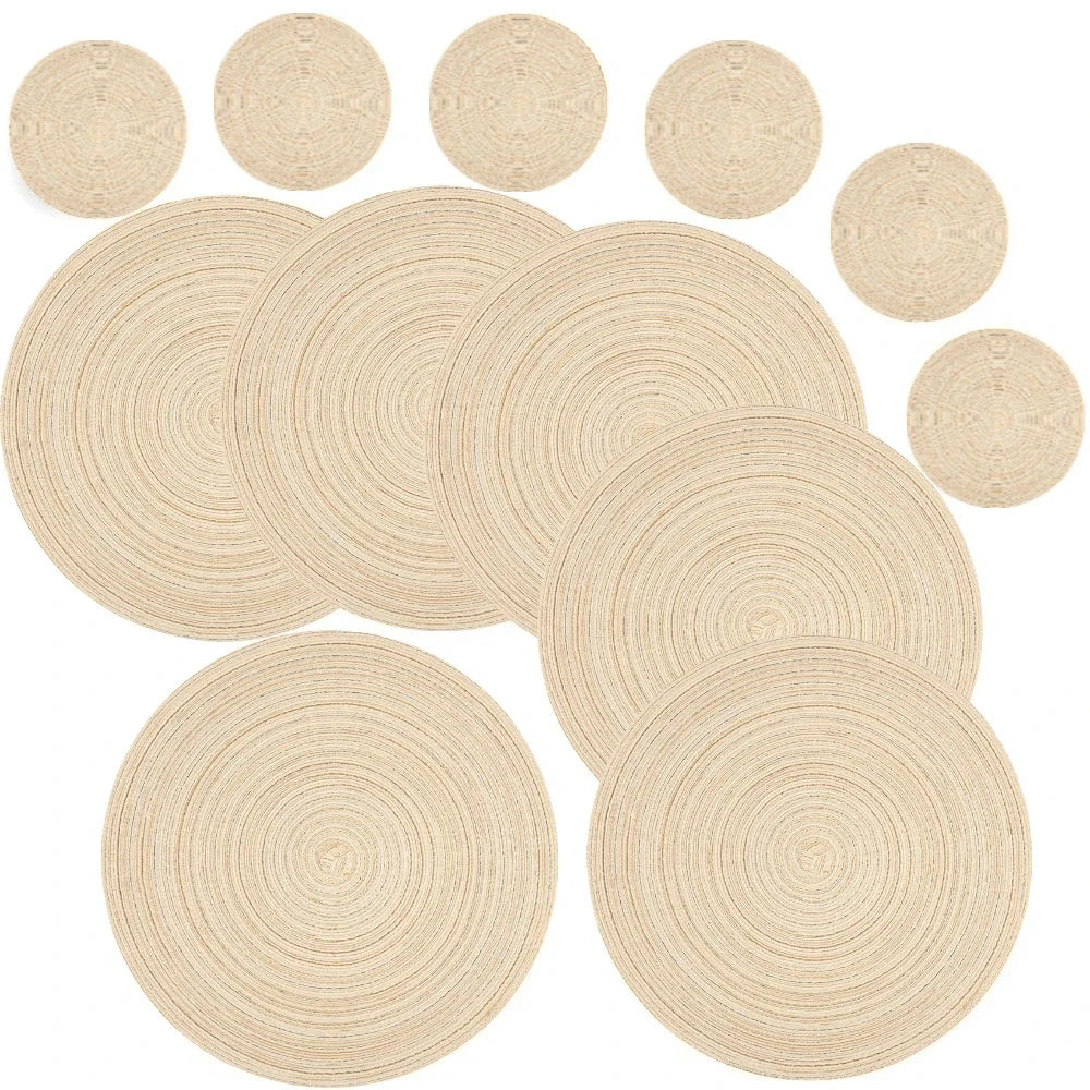 6PCS Round Table Mat & Coaster Set – Non-Slip Ramie Dining Placemats