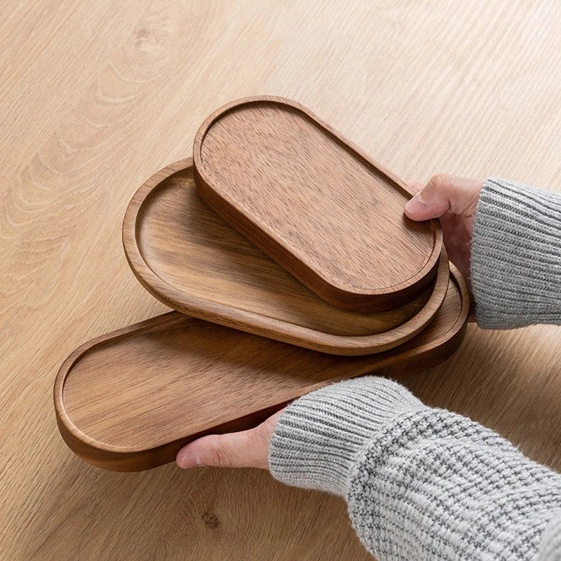 Solid Wood Oval Serving Tray and Platter