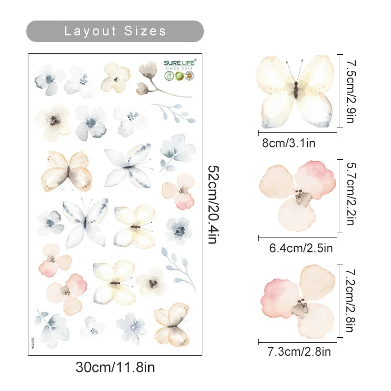 Boho Flower Wall Stickers Watercolor Removable Décor