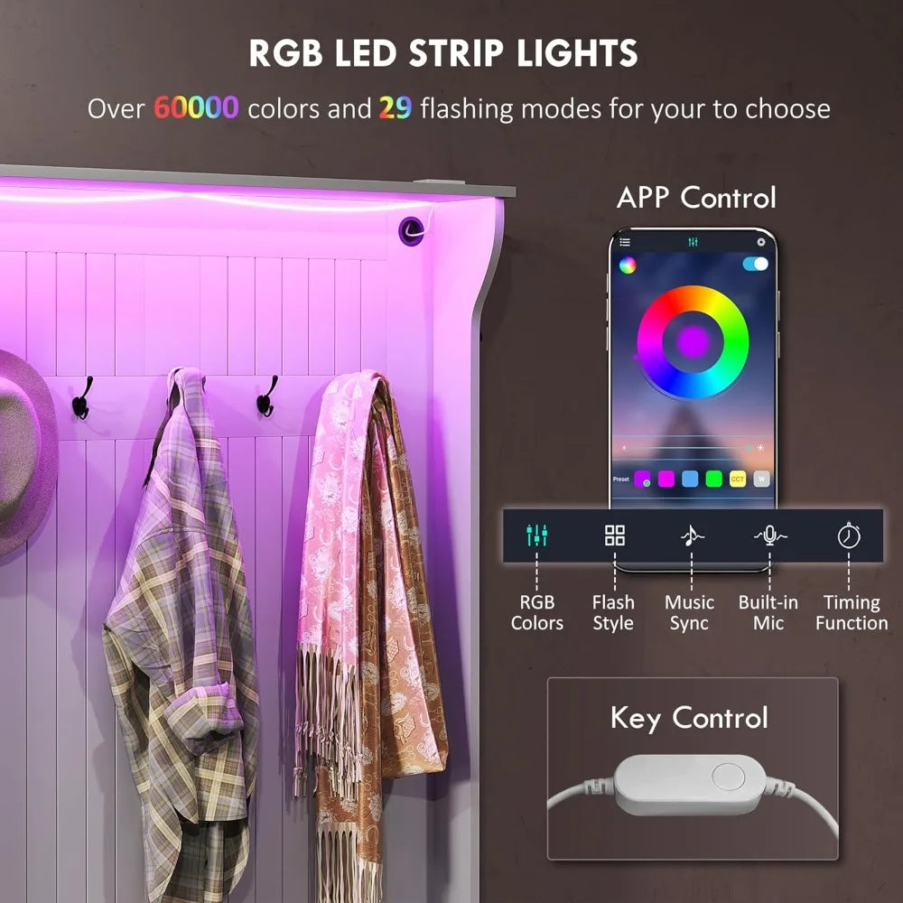 3-in-1 Hall Tree – LED Coat Rack with Shoe Storage & Bench