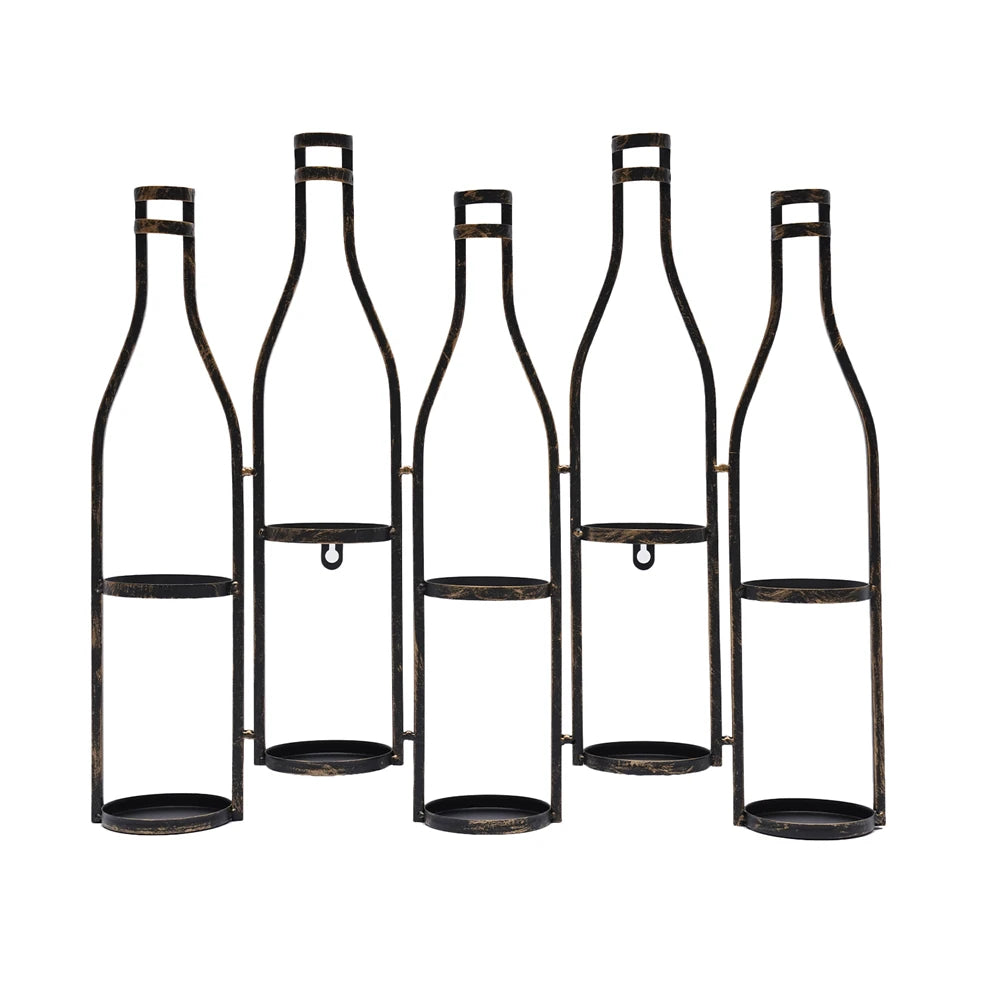 Retro Bronze Wall-Mount Wine Rack – 5-Bottle Metal Wine Holder