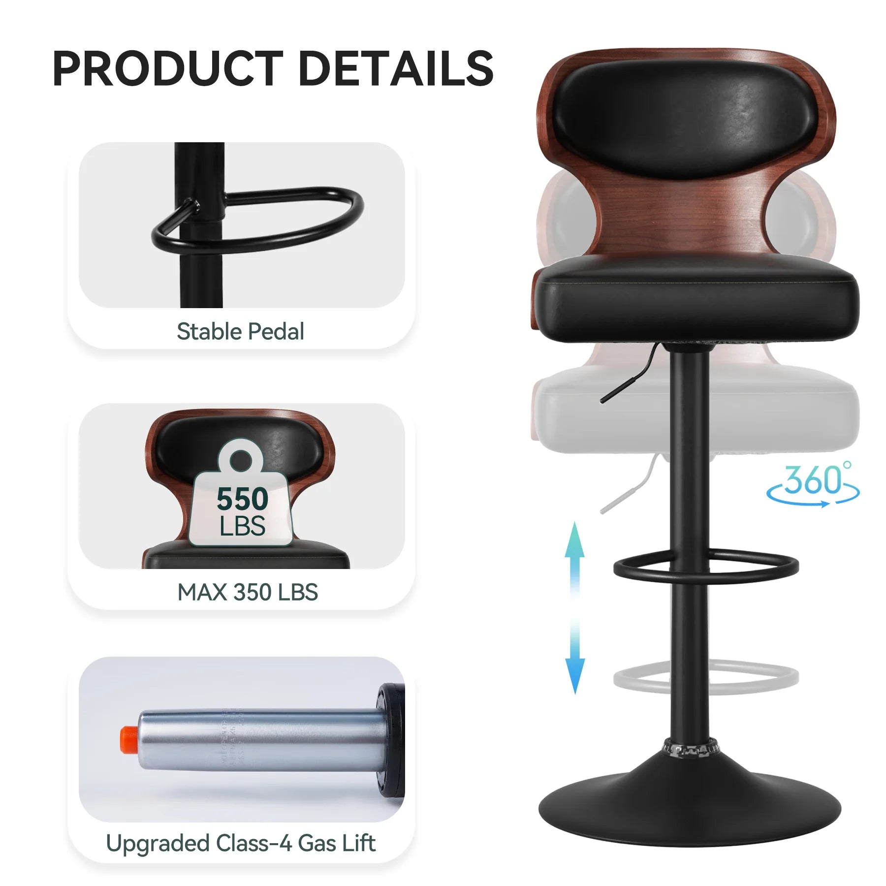 2PCS Bar Stools with Backrest – Soft Cushion Dining Chairs