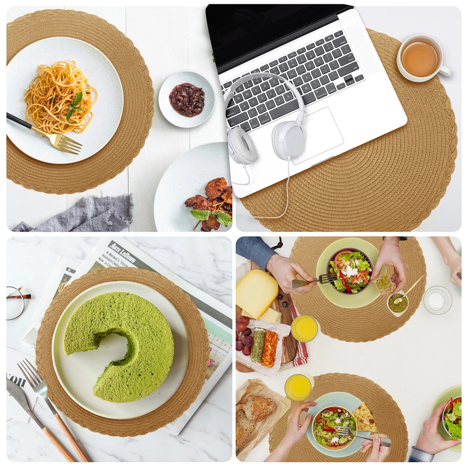 6PCS Round Table Mat & Coaster Set – Non-Slip Ramie Dining Placemats