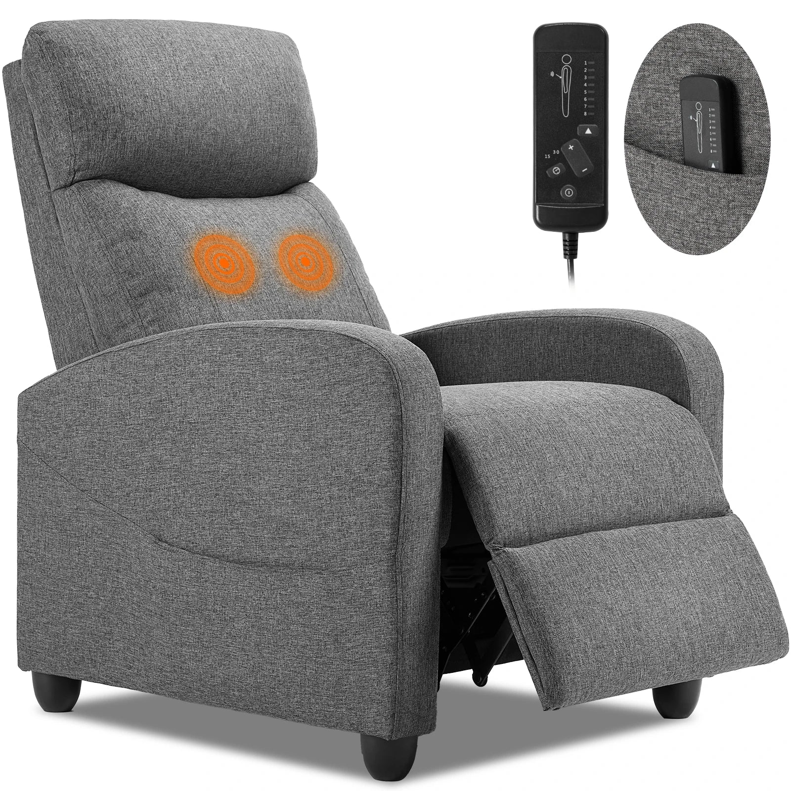 JHK Recliner Massage Chair – Adjustable Fabric Sofa with Lumbar Support