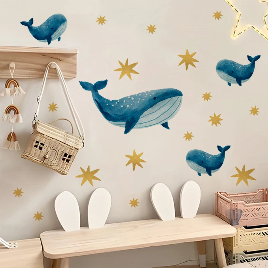 Watercolor Marine Animal Wall Stickers – Whale & Turtle Nursery Decals