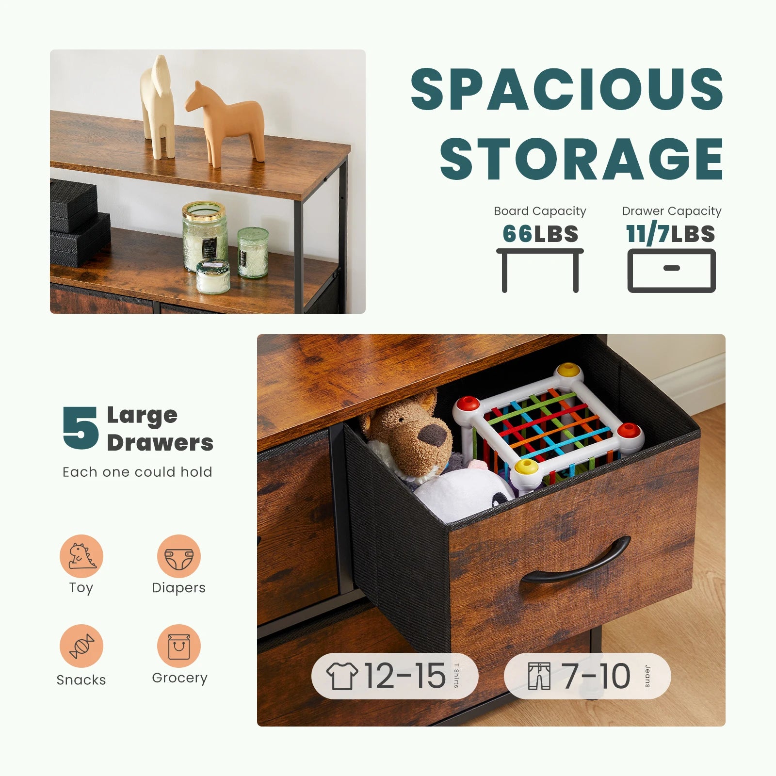 Fireplace TV Stand – 5-Drawer Bedroom Storage Cabinet