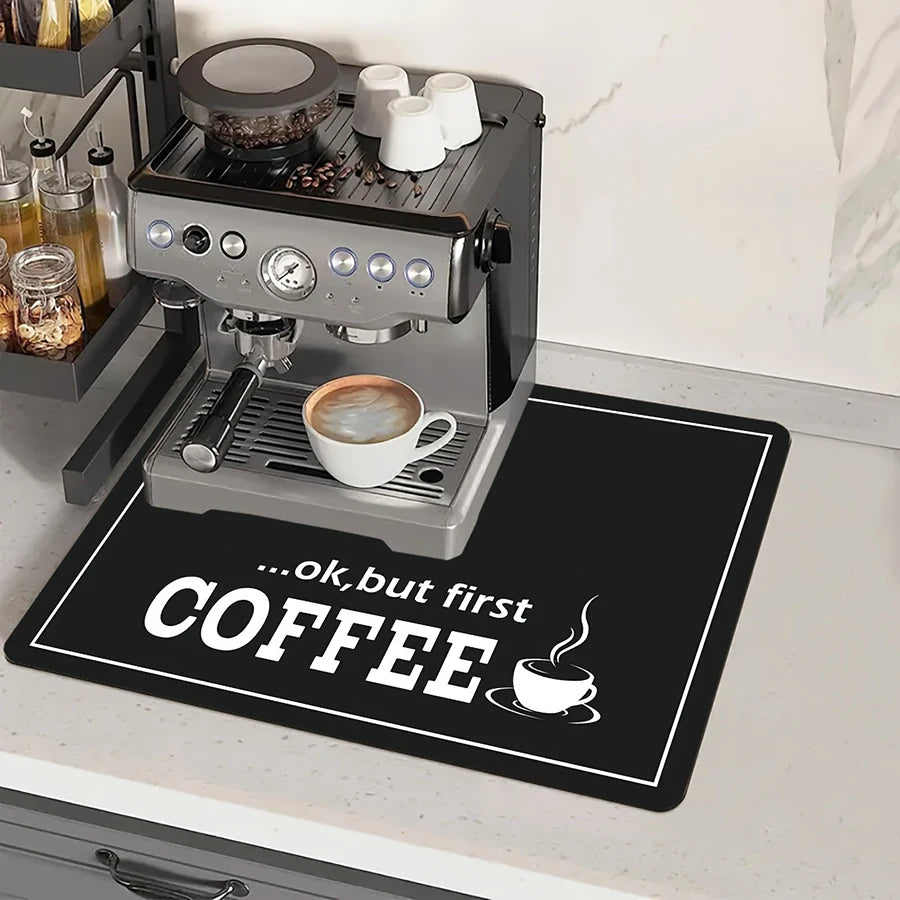 Black Coffee Letter Print Mat – Absorbent Coffee Machine Counter Mat