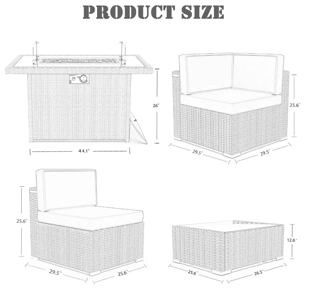 8-Piece Outdoor Patio Set – Wicker Sectional Sofa with Gas Fire Pit Table