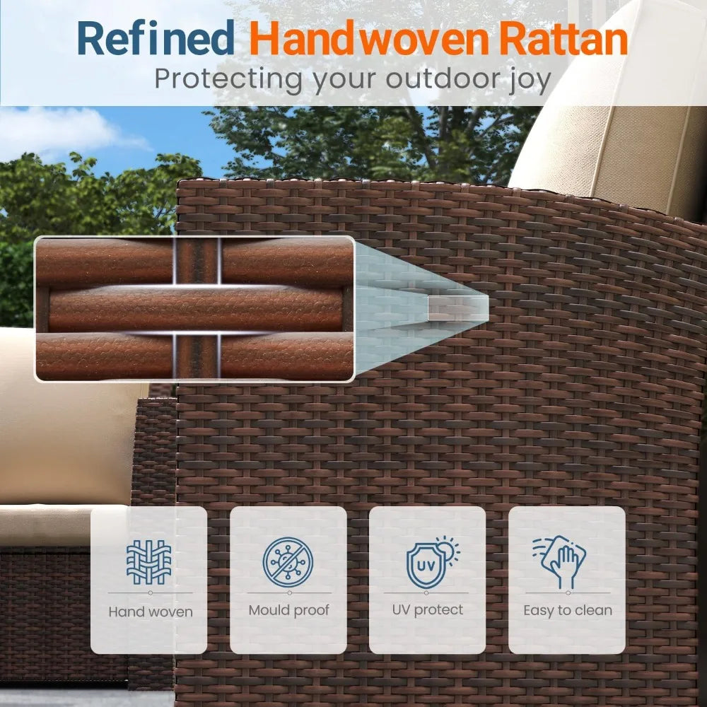 4-Piece Outdoor Wicker Patio Set – Brown Rattan Sofa with Cushions