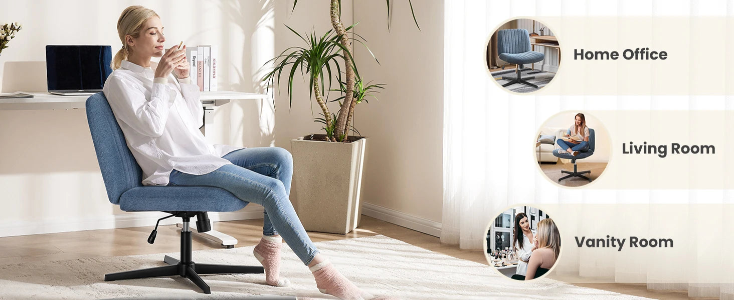 Criss-Cross Leg Office Chair – Armless Adjustable Swivel Seat