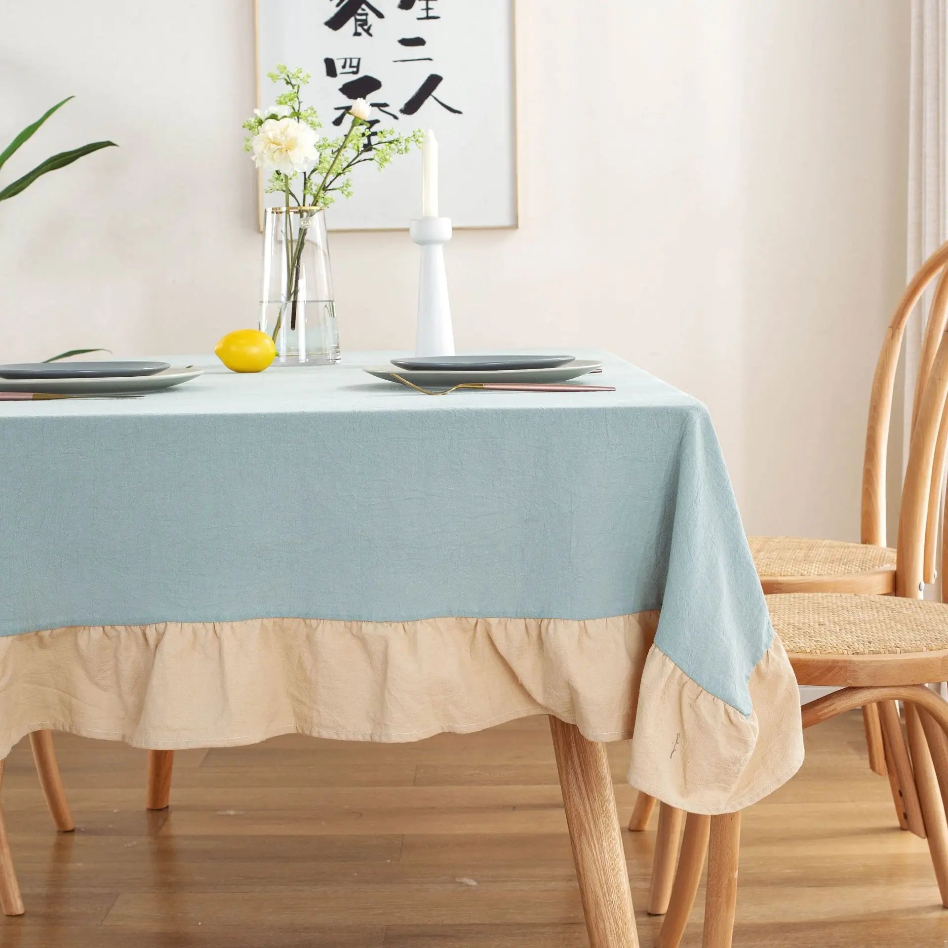 100% Cotton Washable Tablecloth – Elegant Flounce Stitching for Wedding, Party, Dining & Banquet Decoration