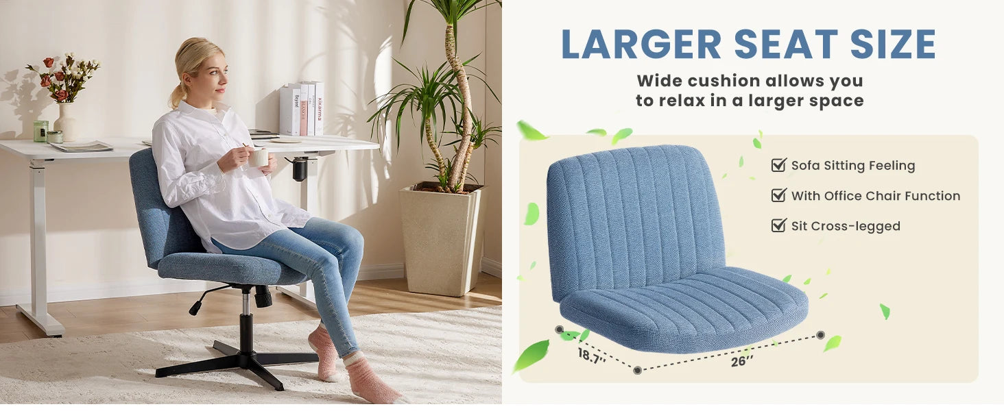 Criss-Cross Leg Office Chair – Armless Adjustable Swivel Seat