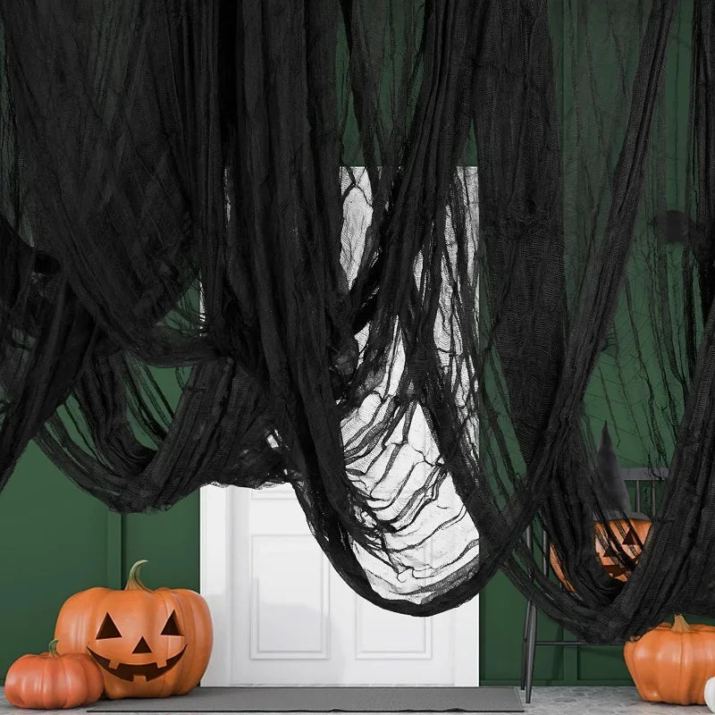 76x183cm Halloween Black Creepy Gauze Cloth – Spooky Party Decor
