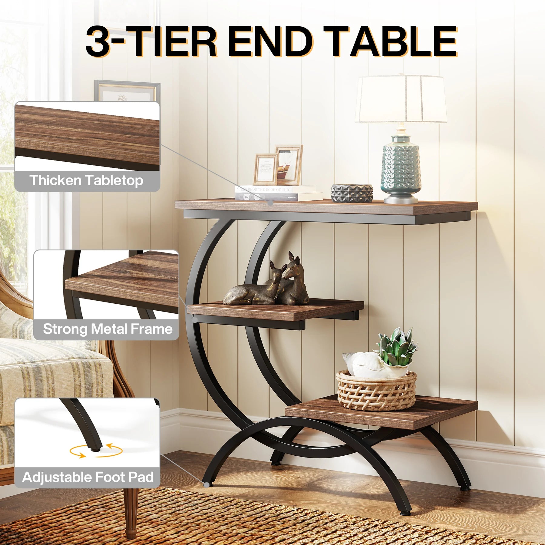 Tribesigns 3‑Tier C‑Shaped End Table