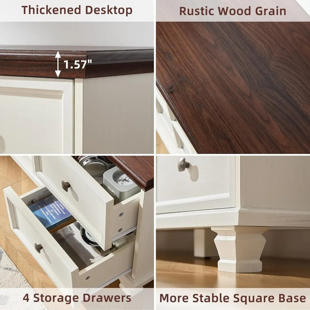 Rustic Farmhouse TV Stand – 4-Drawer Wood Entertainment Console