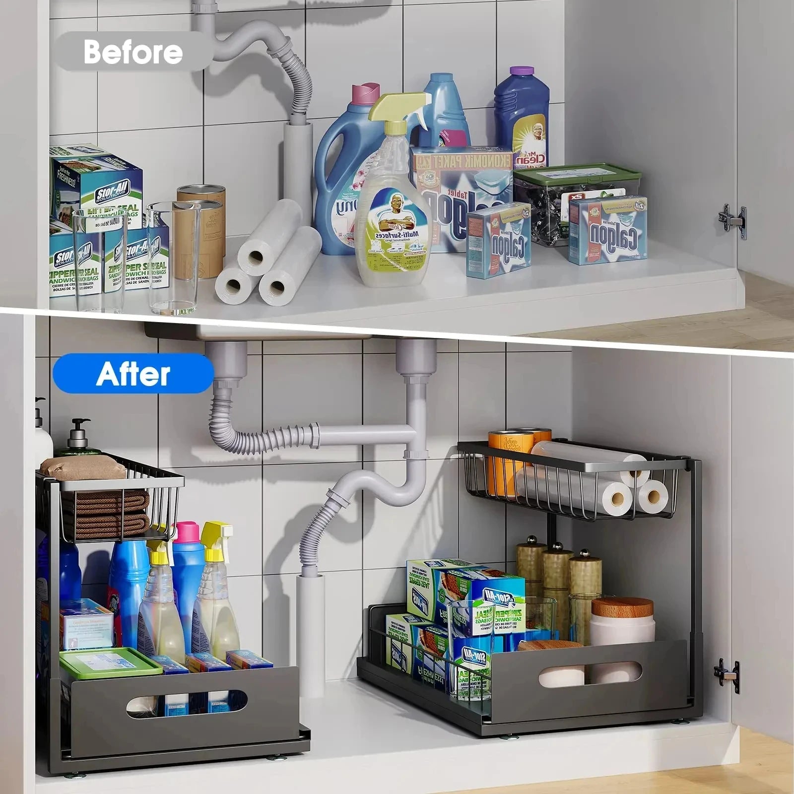 2-Tier Under Sink Sliding Cabinet Organizer Drawer