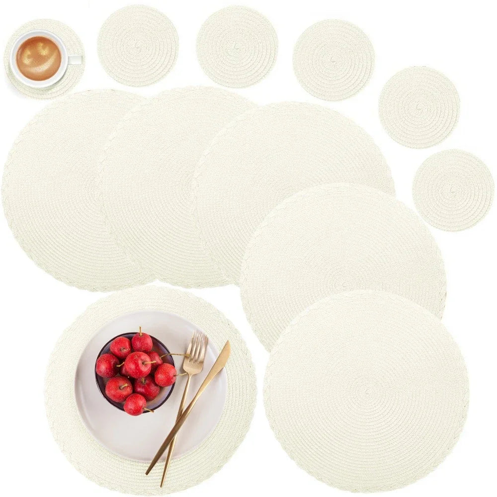 6PCS Round Table Mat & Coaster Set – Non-Slip Ramie Dining Placemats