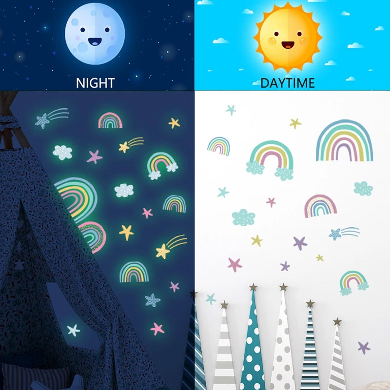Glow-in-the-Dark Rainbow Wall Stickers for Kids Room