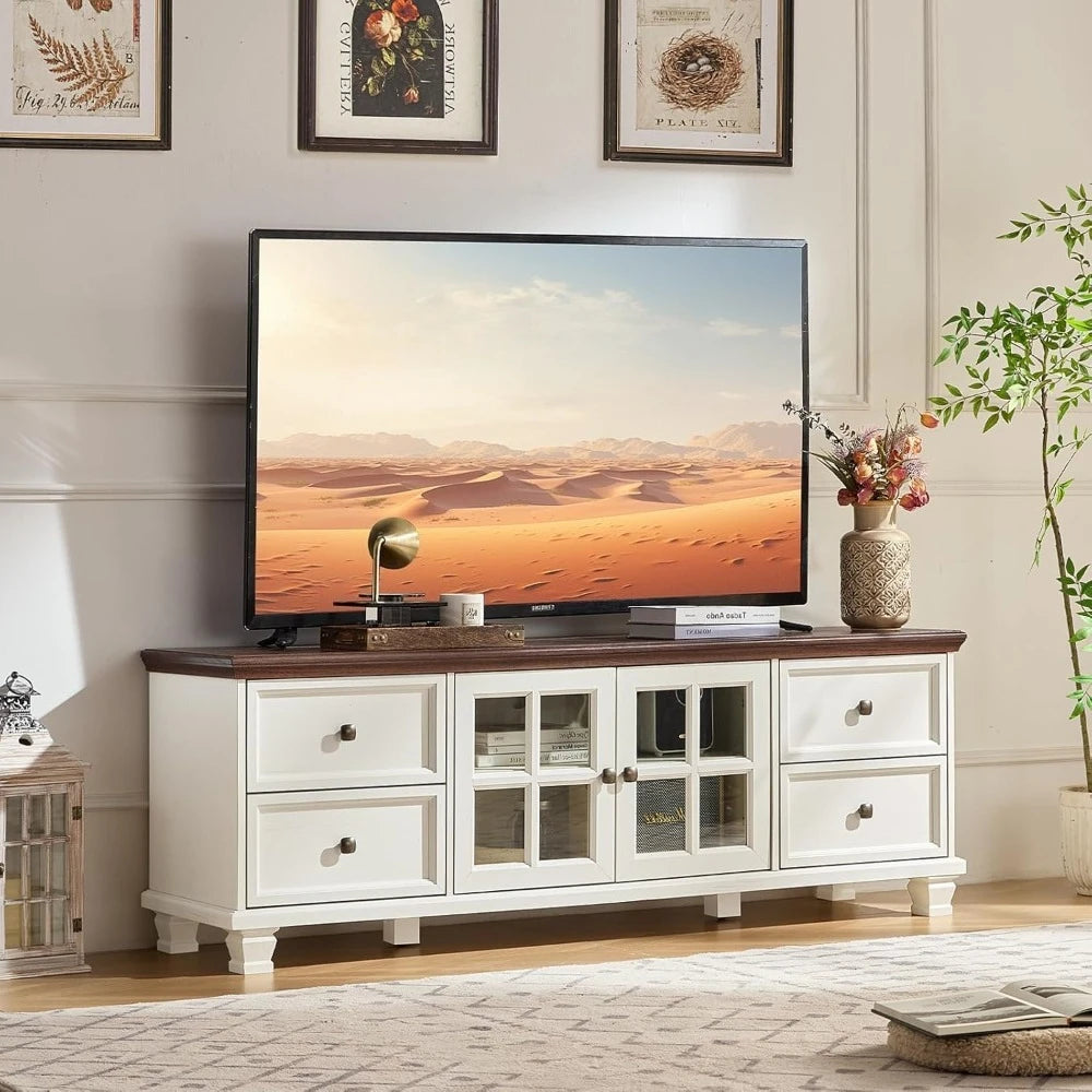 Rustic Farmhouse TV Stand – 4-Drawer Wood Entertainment Console
