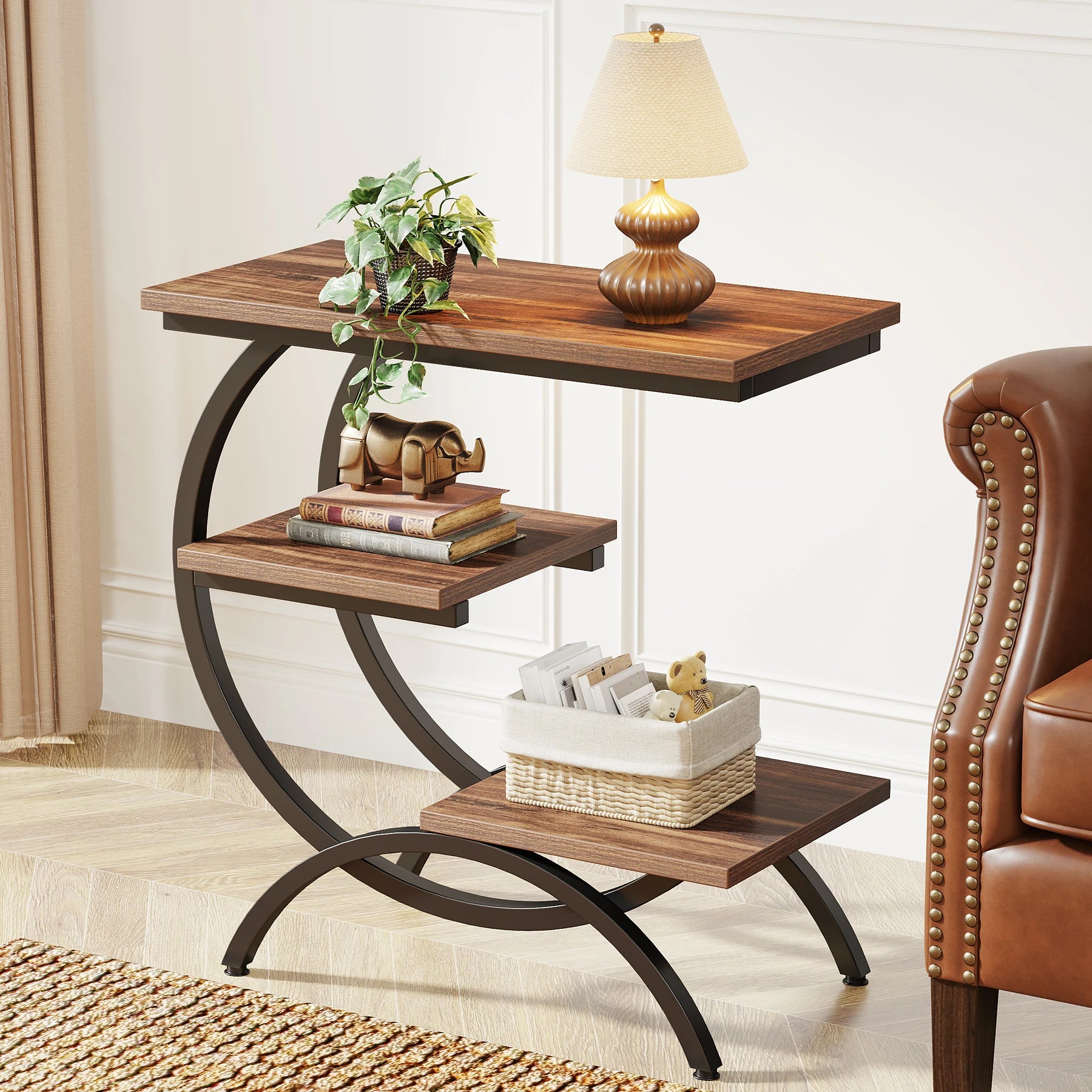 Tribesigns 3‑Tier C‑Shaped End Table