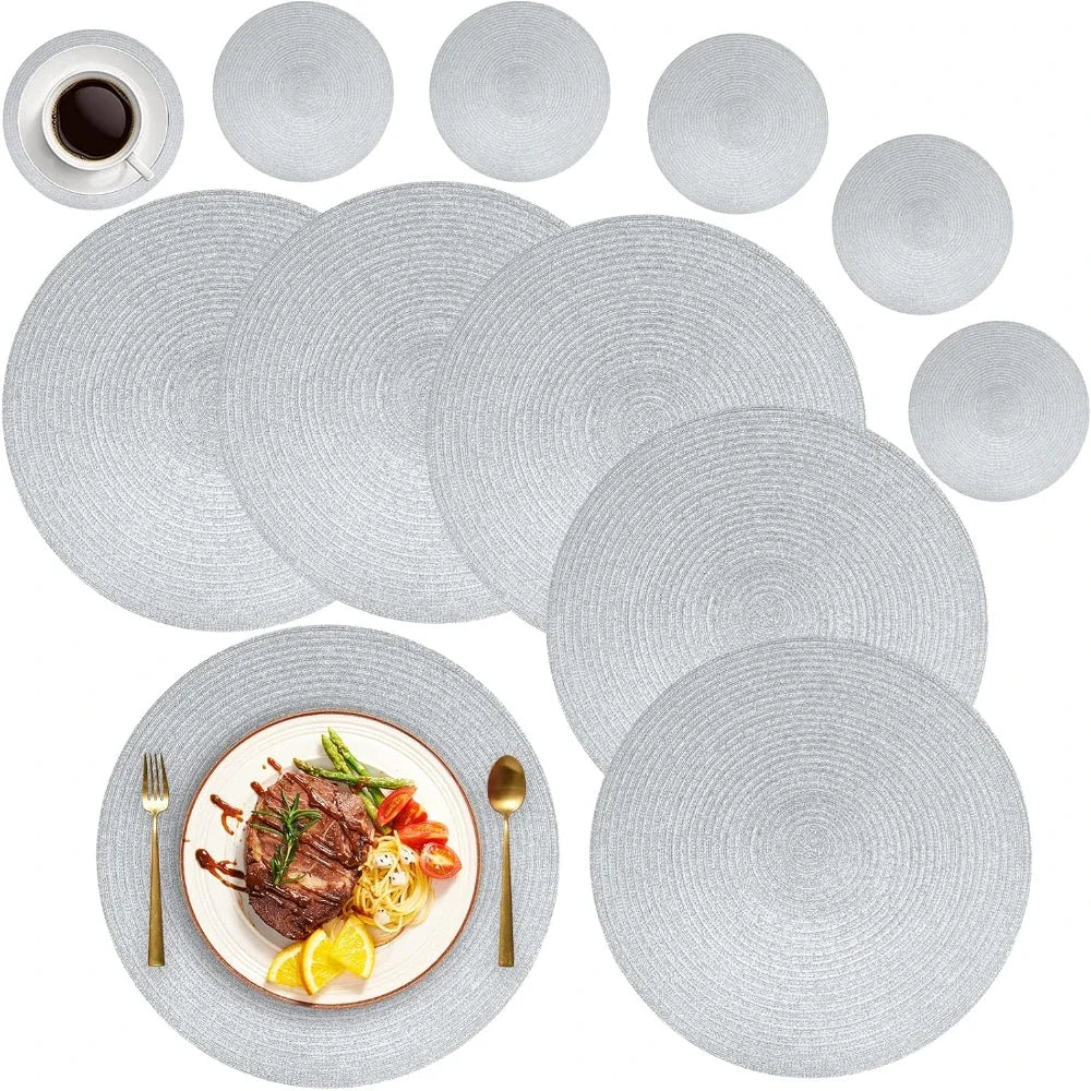 6PCS Round Table Mat & Coaster Set – Non-Slip Ramie Dining Placemats