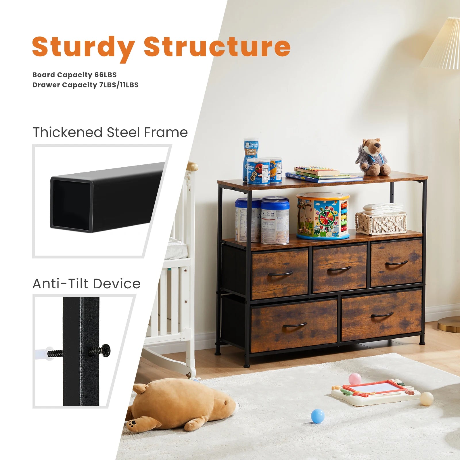 JHK Shoe Cabinet with 5 Fabric Drawers – Multilayer Storage & TV Stand