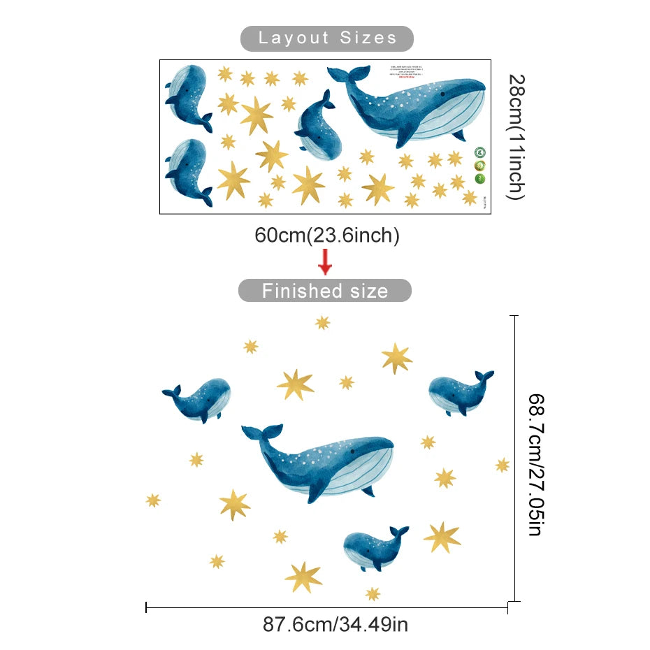 Watercolor Marine Animal Wall Stickers – Whale & Turtle Nursery Decals