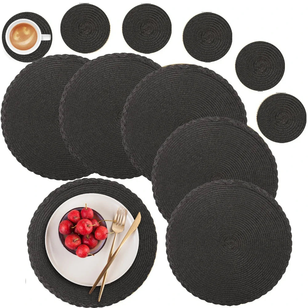 6PCS Round Table Mat & Coaster Set – Non-Slip Ramie Dining Placemats